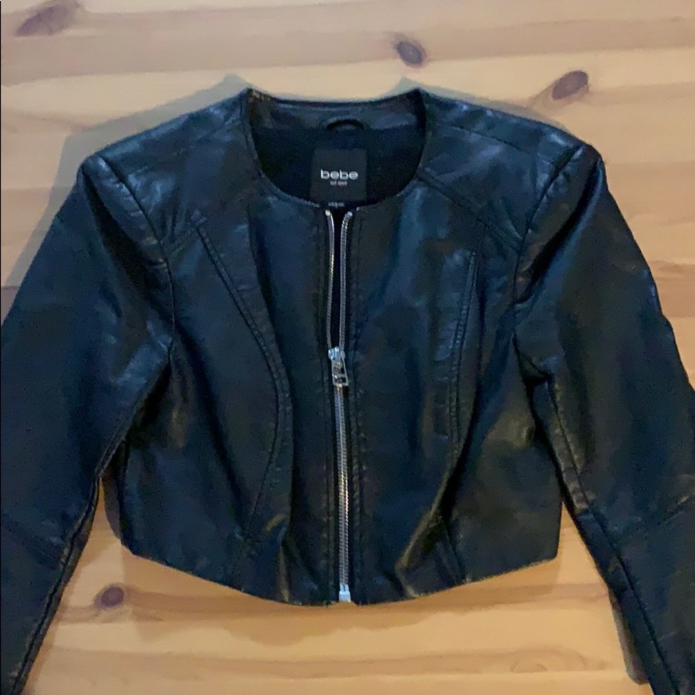 Bebe Crop Black Leather Jacket